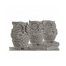 Statua Decorativa DKD Home Decor Bianco Gufo Decapaggio 11 x 11 x 20 cm (3 Unità)