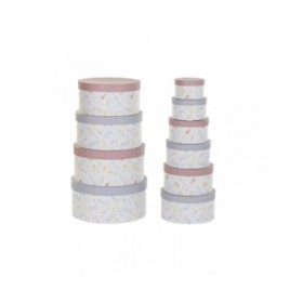 Set di Scatole per Sistemare Impilabili DKD Home Decor Fiori Righe Azzurro Lilla Bianco Multicolore Cartone (37,5 x 37,5 x 18 cm