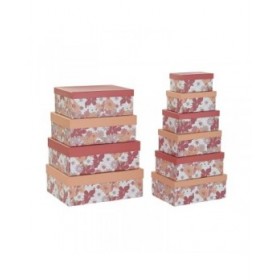 Set di Scatole per Sistemare Impilabili DKD Home Decor Fucsia Bianco Pesca Cartone (43,5 x 33,5 x 15,5 cm)