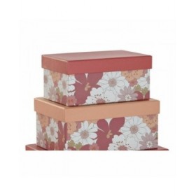 Set di Scatole per Sistemare Impilabili DKD Home Decor Fucsia Bianco Pesca Cartone (43,5 x 33,5 x 15,5 cm)