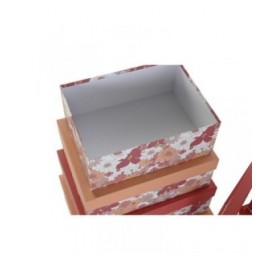 Set di Scatole per Sistemare Impilabili DKD Home Decor Fucsia Bianco Pesca Cartone (43,5 x 33,5 x 15,5 cm)
