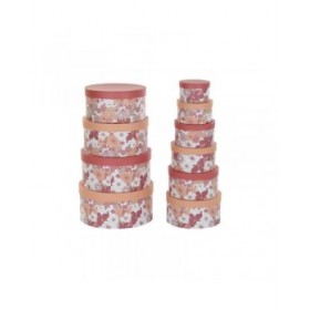 Set di Scatole per Sistemare Impilabili DKD Home Decor Fiori Righe Fucsia Bianco Pesca Cartone (37,5 x 37,5 x 18 cm)