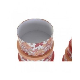 Set di Scatole per Sistemare Impilabili DKD Home Decor Fiori Righe Fucsia Bianco Pesca Cartone (37,5 x 37,5 x 18 cm)