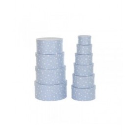 Set di Scatole per Sistemare Impilabili DKD Home Decor Rotondo Righe Bianco Blu cielo Per bambini Cartone (37,5 x 37,5 x 18 cm)