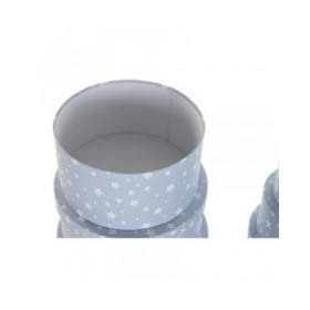 Set di Scatole per Sistemare Impilabili DKD Home Decor Rotondo Righe Bianco Blu cielo Per bambini Cartone (37,5 x 37,5 x 18 cm)