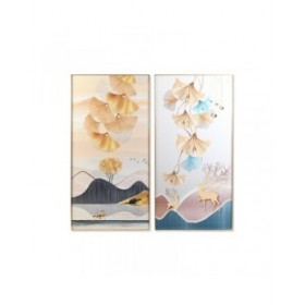 Quadro DKD Home Decor 80 x 3 x 160 cm Foglia della pianta (2 Unità)