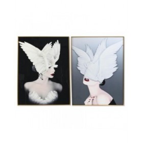 Quadro DKD Home Decor Piume 60 x 3 x 80 cm Moderno (2 Unità)