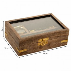Set di Cifre Alexandra House Living Marrone Legno Vetro Ottone Sabbia 10 x 5 x 15 cm 4 Pezzi