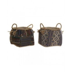 Cestino DKD Home Decor 30 x 30 x 30 cm Fibra naturale Boho (2 Unità)