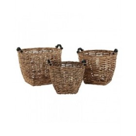 Set di Cestini DKD Home Decor Legno Coloniale Fibra (46 x 46 x 40 cm)