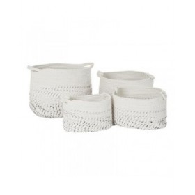 Set di Cestini DKD Home Decor Bianco Nero Boho 36 x 36 x 33 cm (4 Pezzi)