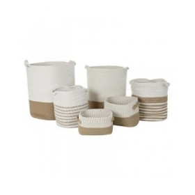 Set di Cestini DKD Home Decor Bianco Cotone Iuta (45 x 45 x 54 cm) (6 Pezzi)