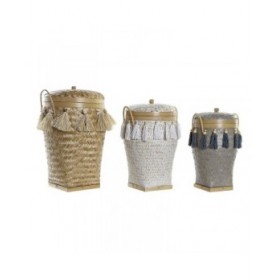 Set di Cestini DKD Home Decor 39 x 39 x 55 cm Bambù Frange Boho