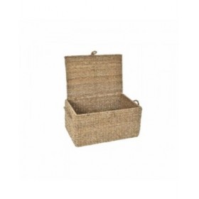 Set di Cestini DKD Home Decor Con coperchio Naturale Ferro Erba di mare (50 x 34 x 25 cm) (3 Pezzi)