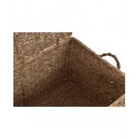 Set di Cestini DKD Home Decor Con coperchio Naturale Ferro Erba di mare (50 x 34 x 25 cm) (3 Pezzi)