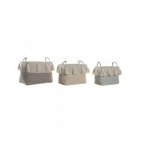 Set di Cestini DKD Home Decor Poliestere Frange (40 x 30 x 30 cm)
