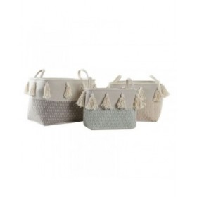 Set di Cestini DKD Home Decor Poliestere Frange (40 x 30 x 30 cm)