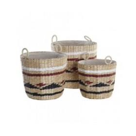 Set di Cestini DKD Home Decor Poliestere Coloniale Fibra (38 x 38 x 36 cm)