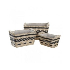Set di Cestini DKD Home Decor Poliestere Coloniale Fibra (38 x 26 x 24 cm)