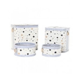 Set di Cesti DKD Home Decor Bianco Nero Grigio Dorato Bambù Stelle 41 x 31 x 42 cm (4 Pezzi) (2 Unità)