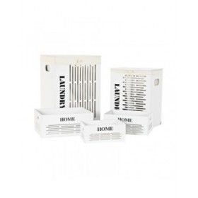 Set di Cesti DKD Home Decor Bianco Nero Beige Legno MDF 40 x 30 x 56 cm (5 Pezzi) (5 Unità)