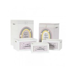 Set di Cesti DKD Home Decor Giallo Bianco Grigio Rosa Legno di paulownia Per bambini 40 x 30 x 55 cm (5 Pezzi) (5 Unità)