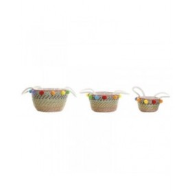 Set di Cestini DKD Home Decor Poliestere Pompon (57 x 45 x 42,5 cm)
