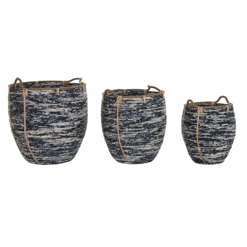 Set di Cestini DKD Home Decor Bianco Nero 56 x 56 x 60 cm 52 x 52 x 60 cm Plastica (3 Pezzi)