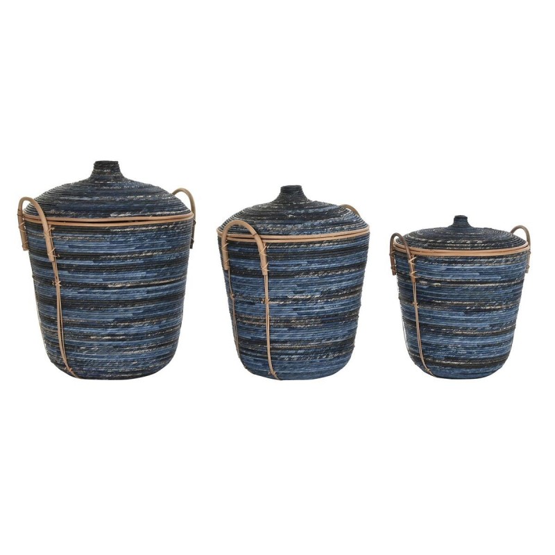 Set di Cestini DKD Home Decor Azzurro Nero (3 Pezzi)