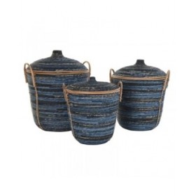 Set di Cestini DKD Home Decor Azzurro Nero (3 Pezzi)
