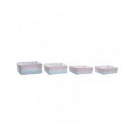 Set di Cestini DKD Home Decor Poliestere 8,5 cm 26 x 26 x 9 cm Fibra naturale Boho Mediterraneo (4 Pezzi)