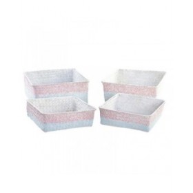 Set di Cestini DKD Home Decor Poliestere 8,5 cm 26 x 26 x 9 cm Fibra naturale Boho Mediterraneo (4 Pezzi)