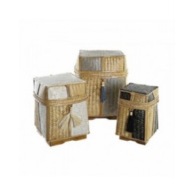 Set di Cestini DKD Home Decor Naturale 33 x 33 x 40 cm Bambù 32 x 32 x 40 cm Boho