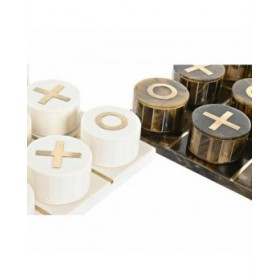 Statua Decorativa DKD Home Decor Gioco da Tavolo 20,5 x 20,5 x 5 cm Bianco Ambra Metallizzato Moderno