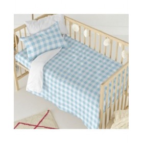 Set di copripiumino HappyFriday Basic Kids Azzurro Culla Neonato Vichy 2 Pezzi