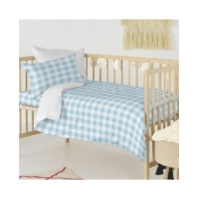 Set di copripiumino HappyFriday Basic Kids Azzurro Culla Neonato Vichy 2 Pezzi