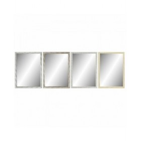 Specchio da parete DKD Home Decor Marrone Grigio Naturale Grigio scuro Tropicale Foglia della pianta 56 x 2 x 76 cm (4 Unità)