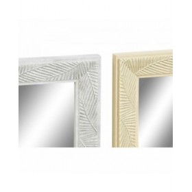 Specchio da parete DKD Home Decor Marrone Grigio Naturale Grigio scuro Tropicale Foglia della pianta 56 x 2 x 76 cm (4 Unità)