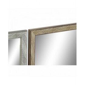 Specchio da parete DKD Home Decor Marrone Grigio Naturale Grigio scuro Tropicale Foglia della pianta 56 x 2 x 76 cm (4 Unità)