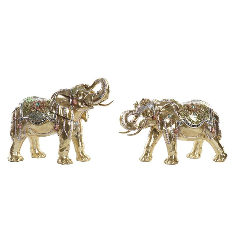 Statua Decorativa DKD Home Decor Elefante Dorato Resina Multicolore (45,5 x 20 x 35 cm) (2 Unità)