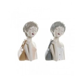 Statua Decorativa DKD Home Decor Donna Rosa Bianco 15 x 15 x 27,5 cm (2 Unità)
