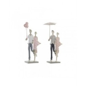 Statua Decorativa DKD Home Decor Grigio Rosa 18 x 10 x 37 cm Coppia (2 Unità)