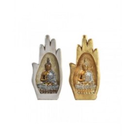 Statua Decorativa DKD Home Decor Grigio Dorato Buddha Resina (10 x 7,2 x 20,9 cm) (2 Unità)