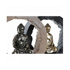 Statua Decorativa DKD Home Decor Nero Dorato Buddha Orientale 20,8 x 6 x 18,5 cm (2 Unità)
