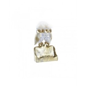 Statua Decorativa DKD Home Decor Bianco Dorato Gufi 10 x 8 x 7 cm