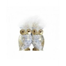 Statua Decorativa DKD Home Decor Bianco Dorato Gufi 10 x 8 x 7 cm
