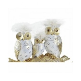 Statua Decorativa DKD Home Decor Tronco 24 x 9 x 26 cm Gufi Nero Dorato Bianco