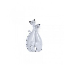 Statua Decorativa DKD Home Decor 15 x 10 x 29 cm Bianco Gatti Romantico