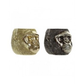 Statua Decorativa DKD Home Decor 20 x 24,5 x 18,5 cm Argentato Dorato Coloniale Gorilla (2 Unità)