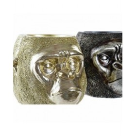 Statua Decorativa DKD Home Decor 20 x 24,5 x 18,5 cm Argentato Dorato Coloniale Gorilla (2 Unità)